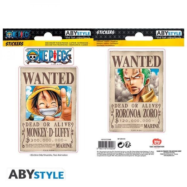 ONE PIECE - Stickers - 16x11cm/ 2 planches - Wanted Luffy/ Zoro